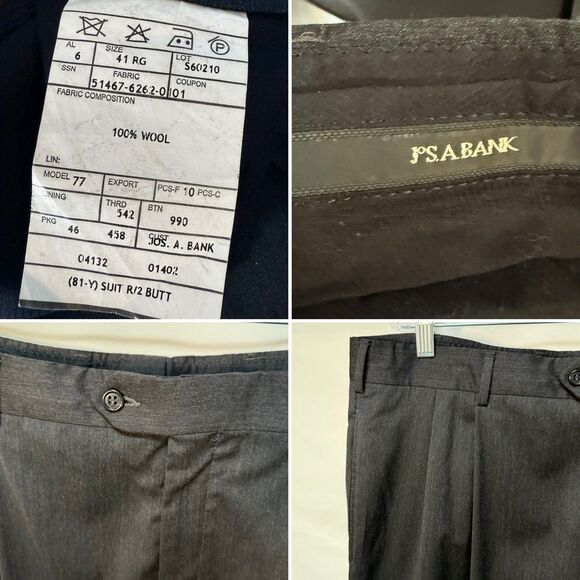 Jos A Bank Black 100% Wool Dress Pants Pleated Front Cuffed Hems Mens 41x29 Reg - Picture 5 of 16